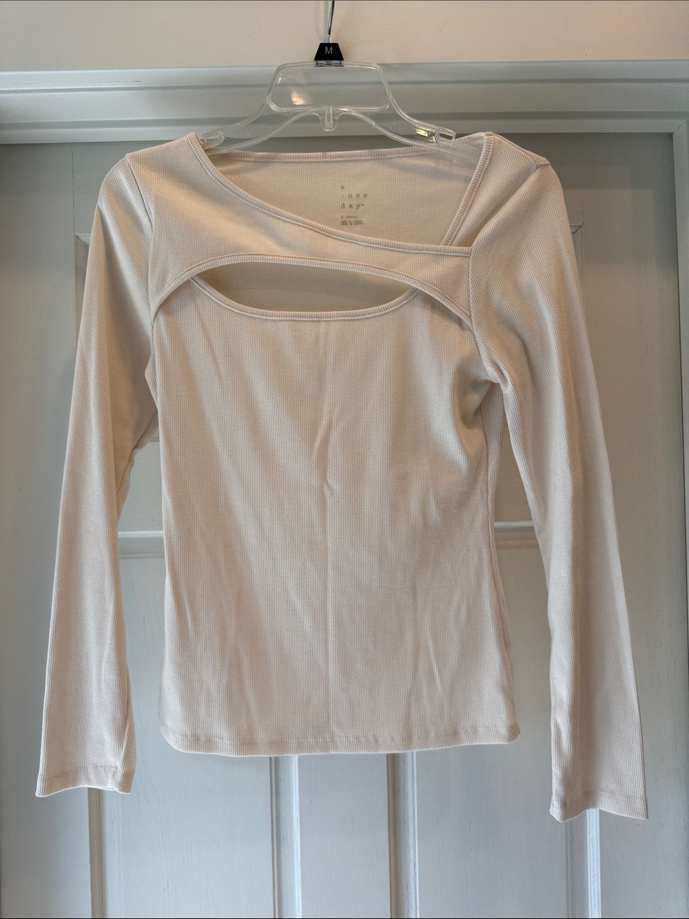 a new day Cream Long Sleeve Front Cutout Top